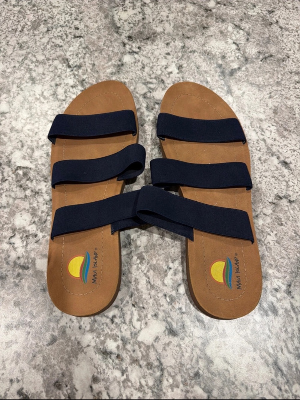 Maui Island Navy Triple-Strap Slide Sandals